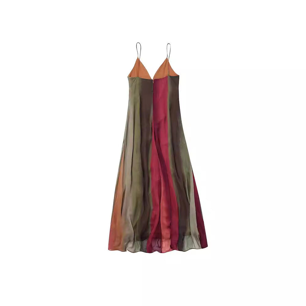 Women's Inlaid Gradient Decoration Midi Suspender Dress Dresses