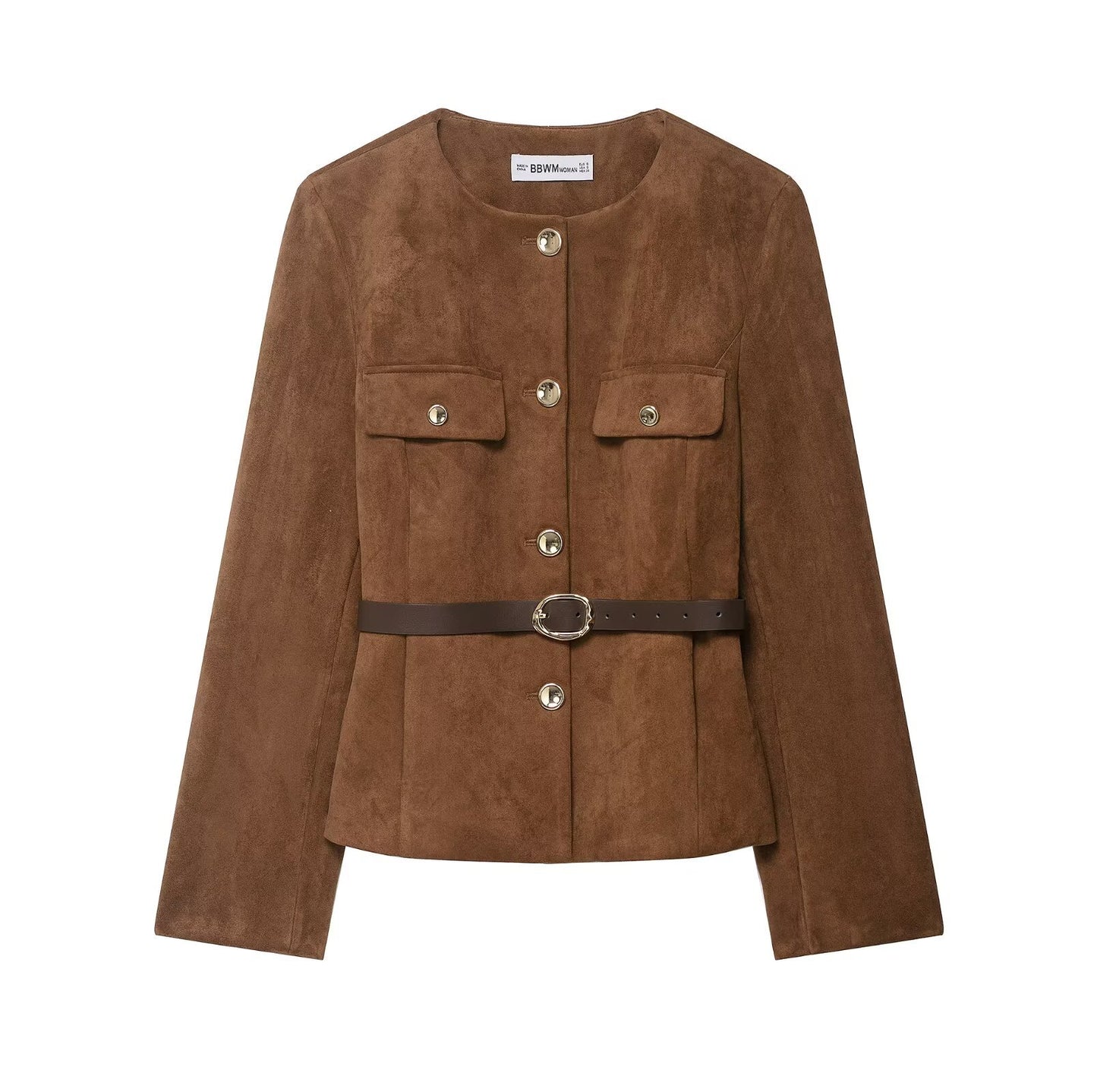 Women's Fashion With Belt Suede Texture Effect Coats