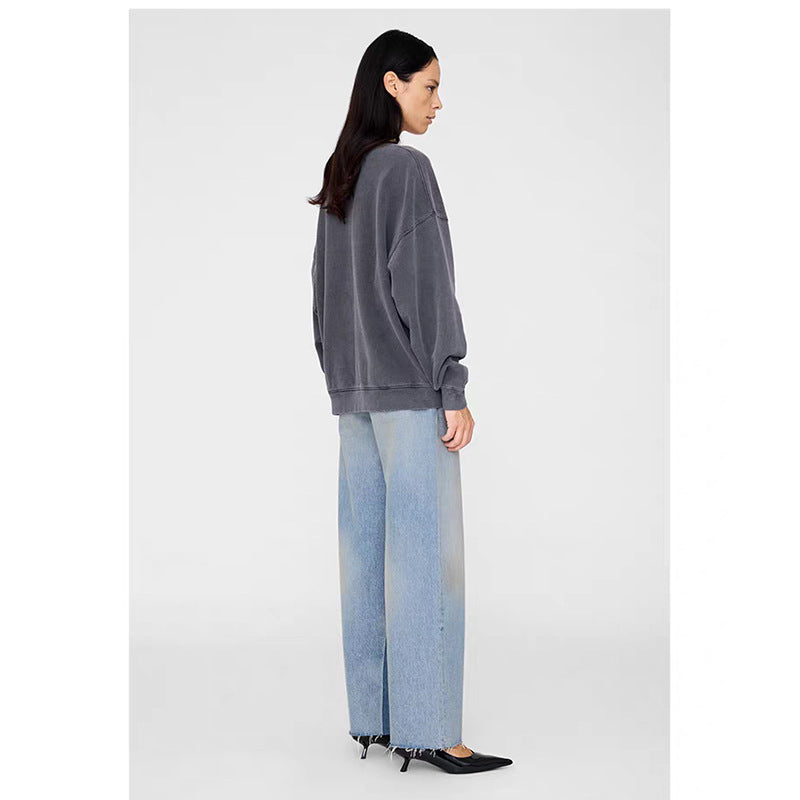 Women's Discharge Print Washed Fried Color Distressed Sweaters
