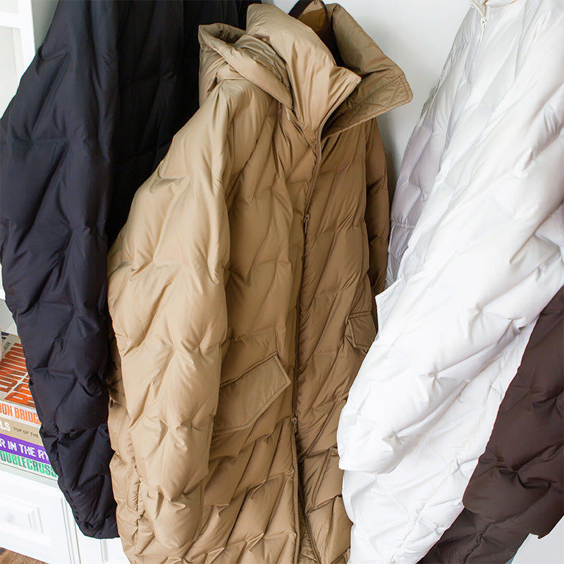 Loose Slimming Cocoon Shaped Handsome Long Lightweight Warm White Jackets