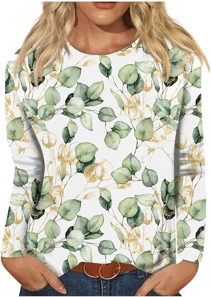 Women's Round Neck Long Sleeve Loose Print Tops