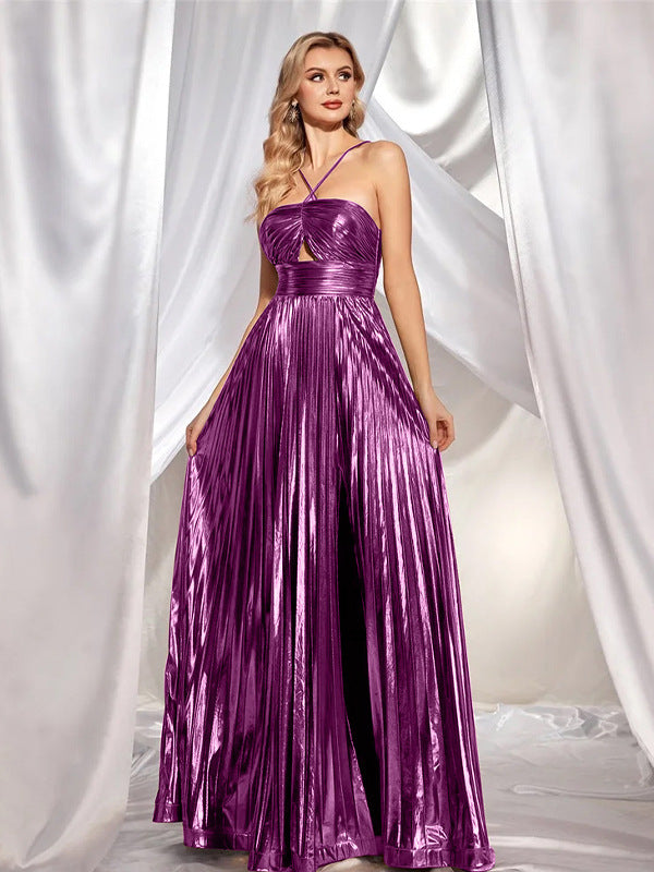 Women's Sleeveless Backless Halter Dress Stylish Texture Sexy Dresses