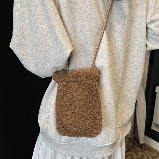Women's Korean Style Solid Color Furry Mini Shoulder Bags