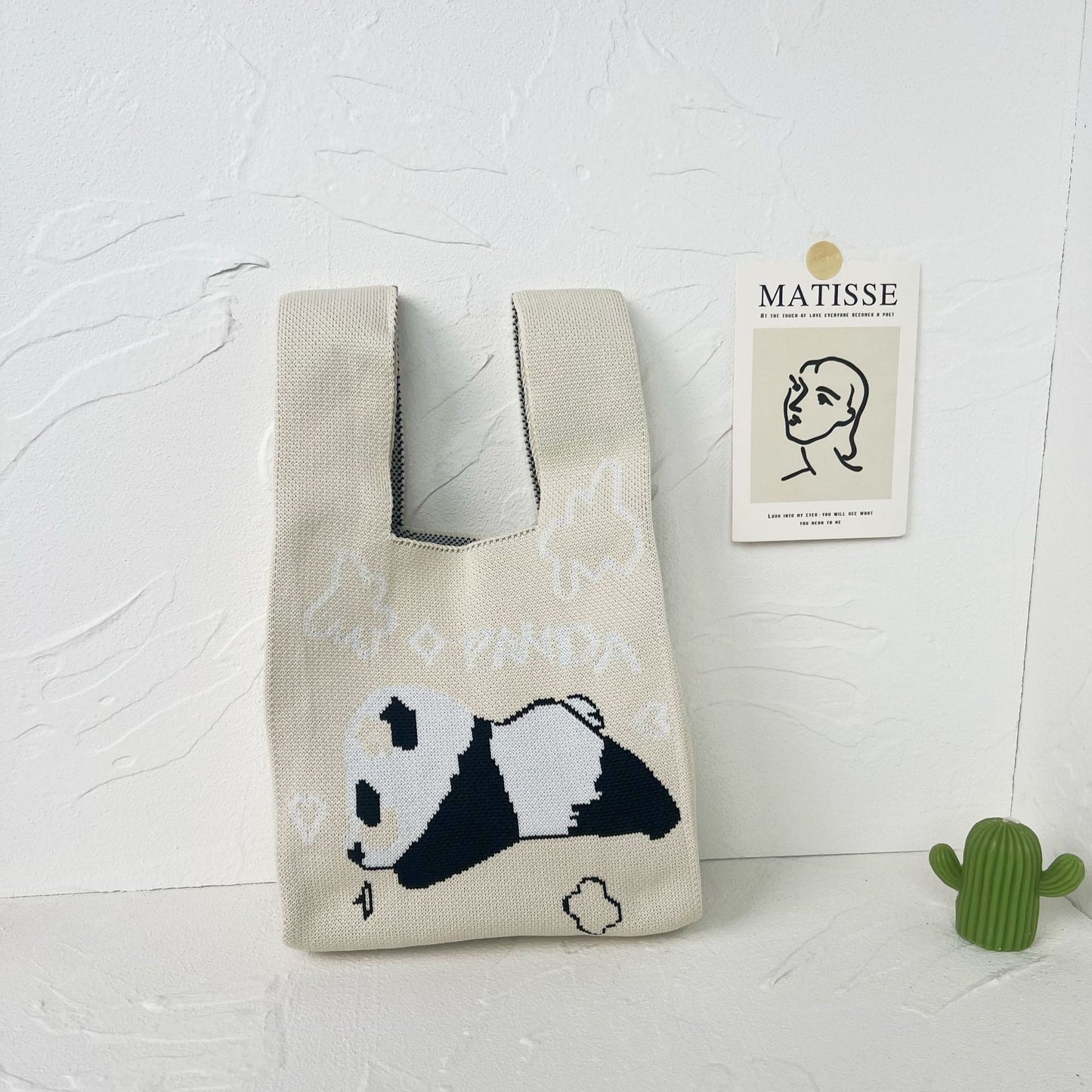 Women's High-grade Panda Knitted Polyester Knit Phone Bags