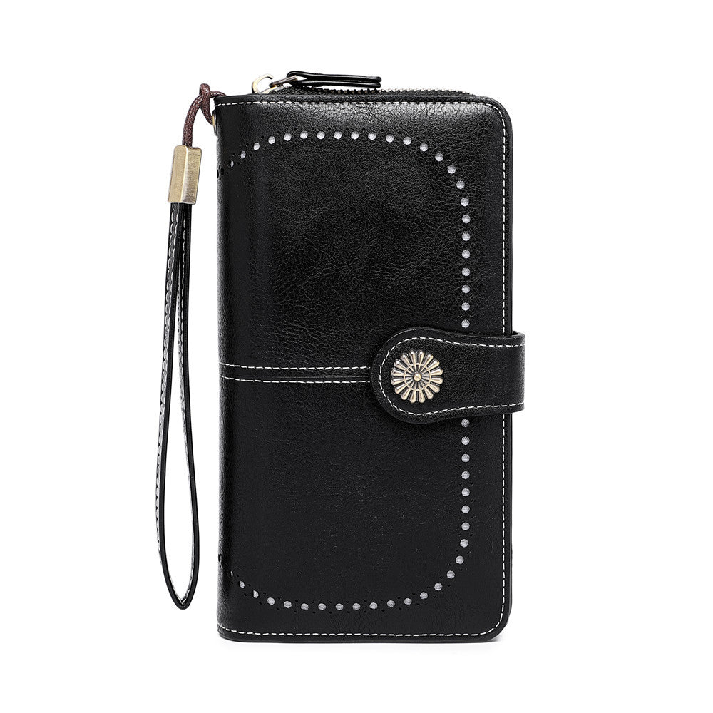 Women's Capacity Mobile Long Zipper Oil Wax Ladies Wallets