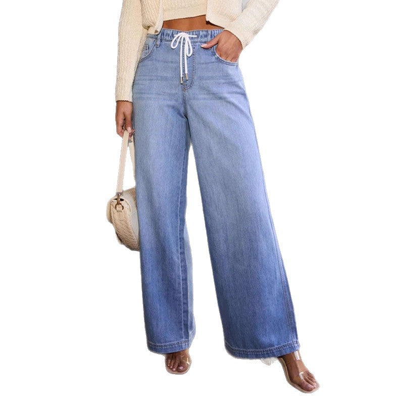 Women's Long Elastic Waist Strap Loose Slimming Jeans
