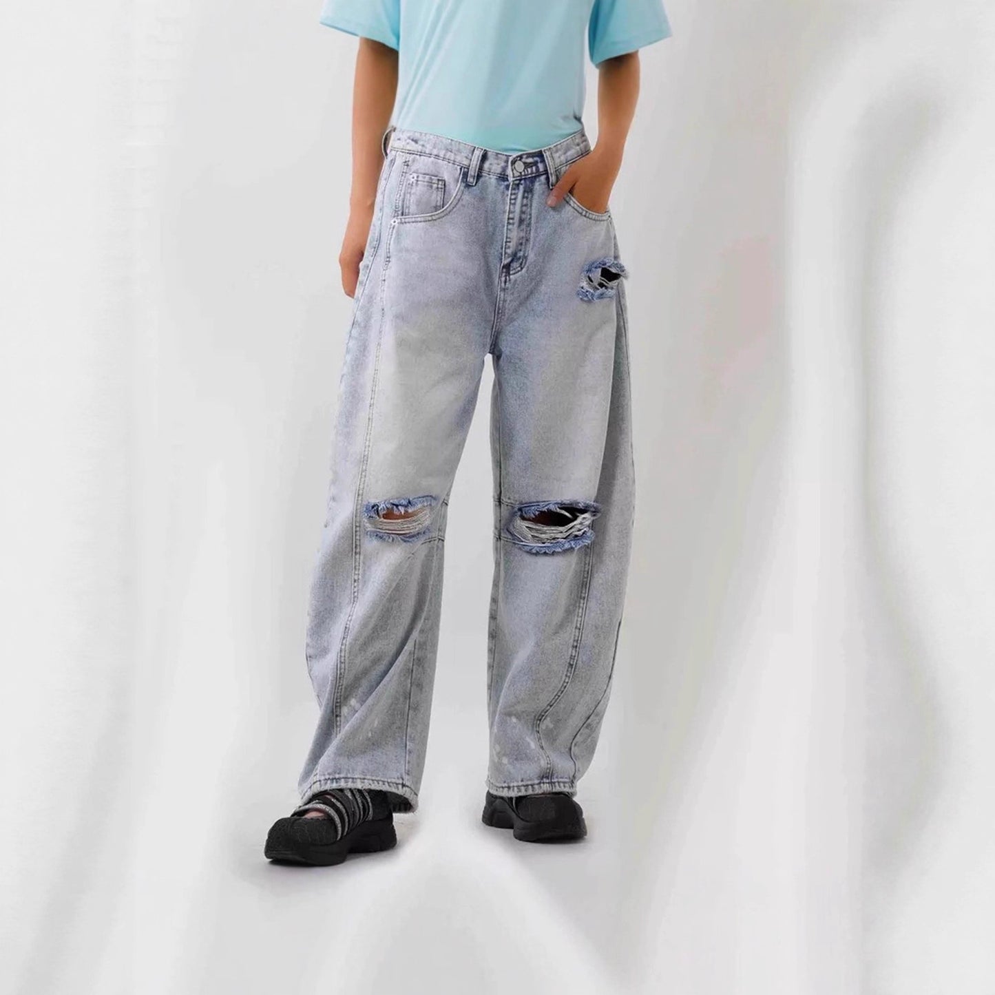 Women's Loose Hole Vintage Denim Trousers Jeans