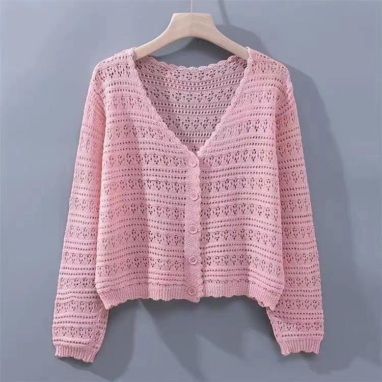 Women's Hollow Sun Protection Shawl Outer Match Long Sleeve Office Ice Women's T-shirt