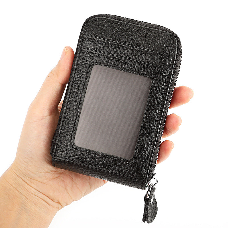 Fashion Solid Color Lychee Pattern Male Card Holder