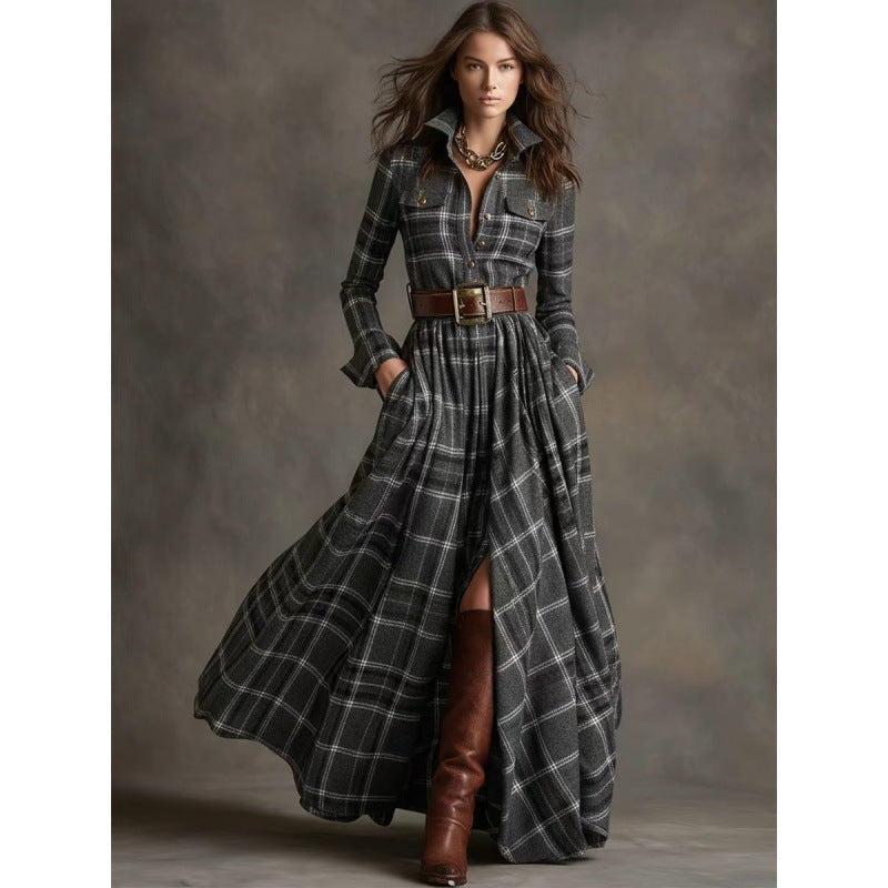 Women's Large French Retro Grid Slim Irregular Skirts