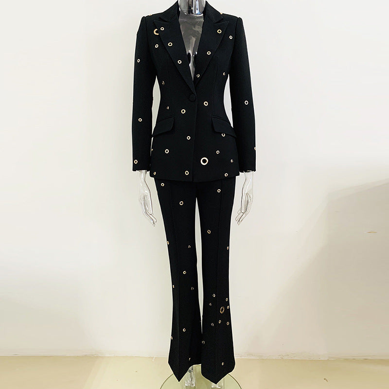 Metal Hole One Button Trousers Two Fashion Casual Suit