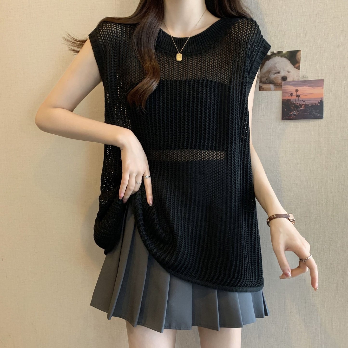 Outer Match Round Neck Sleeveless Waistcoat Sweaters