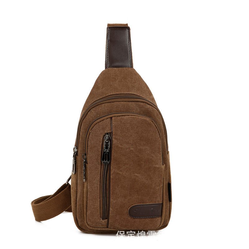 Men's Retro Canvas Fashion Stitching Practical Men's Chest Bags
