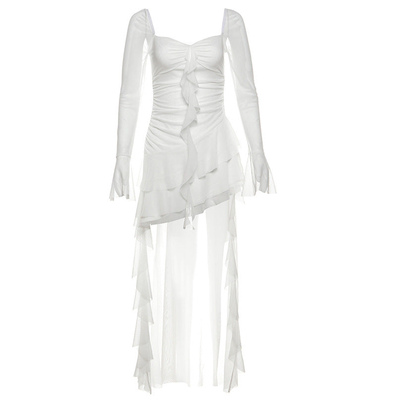 Women's Solid Color Slim Fit High Waist Fashion Square Collar Dresses
