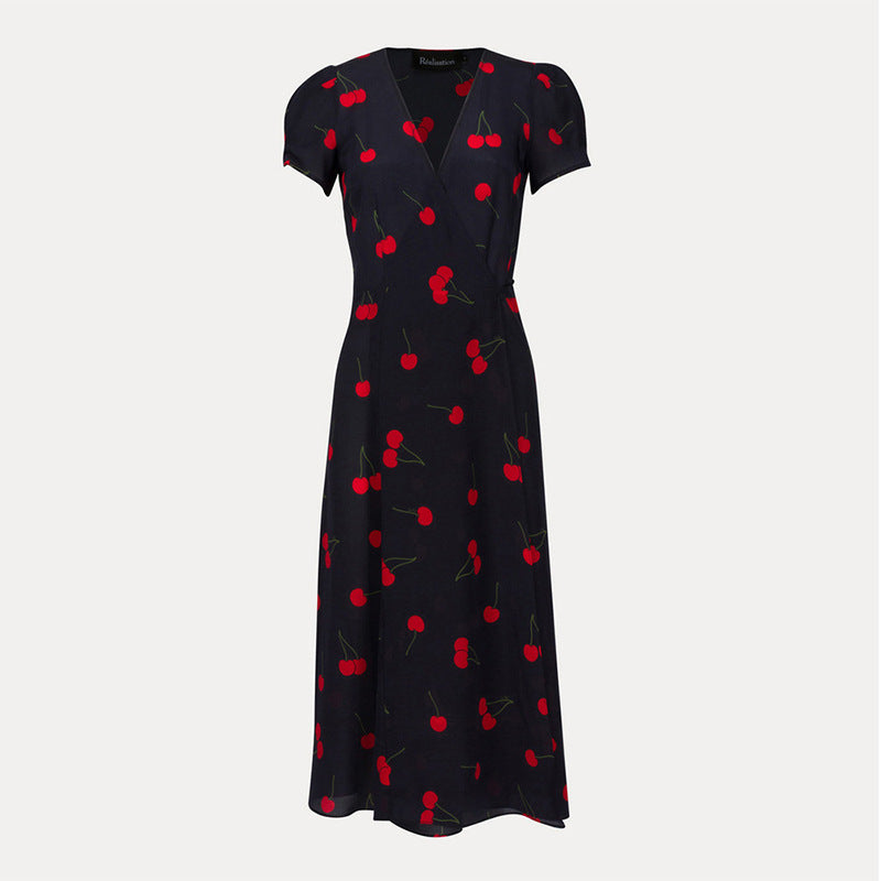 Women's Dress Sleeve Slim Waist Trimming Printing Dresses
