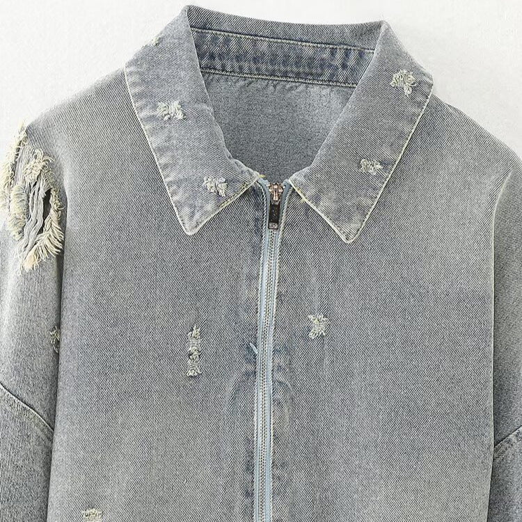 Women's Homemade Perforated Hole Decoration Denim Coats
