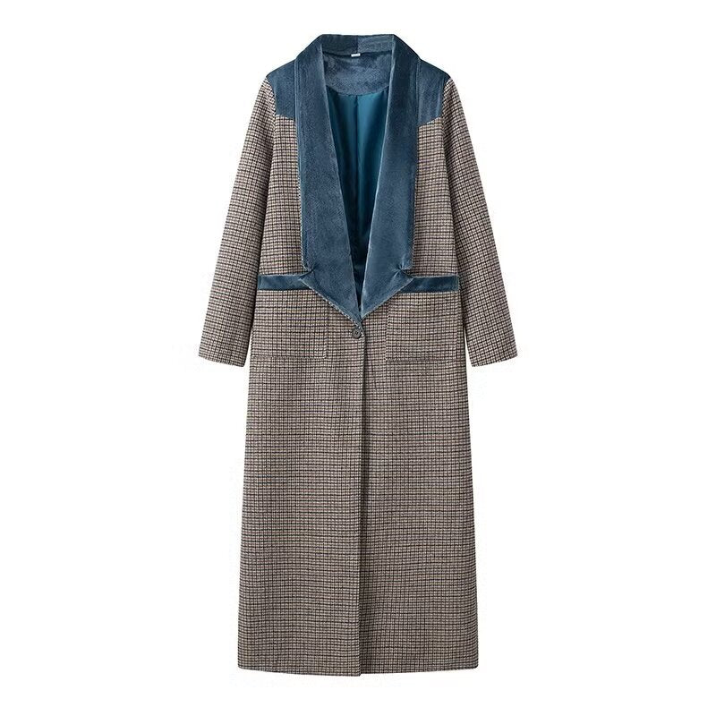 Women's Casual Trendy Plaid Woolen Trench Coats