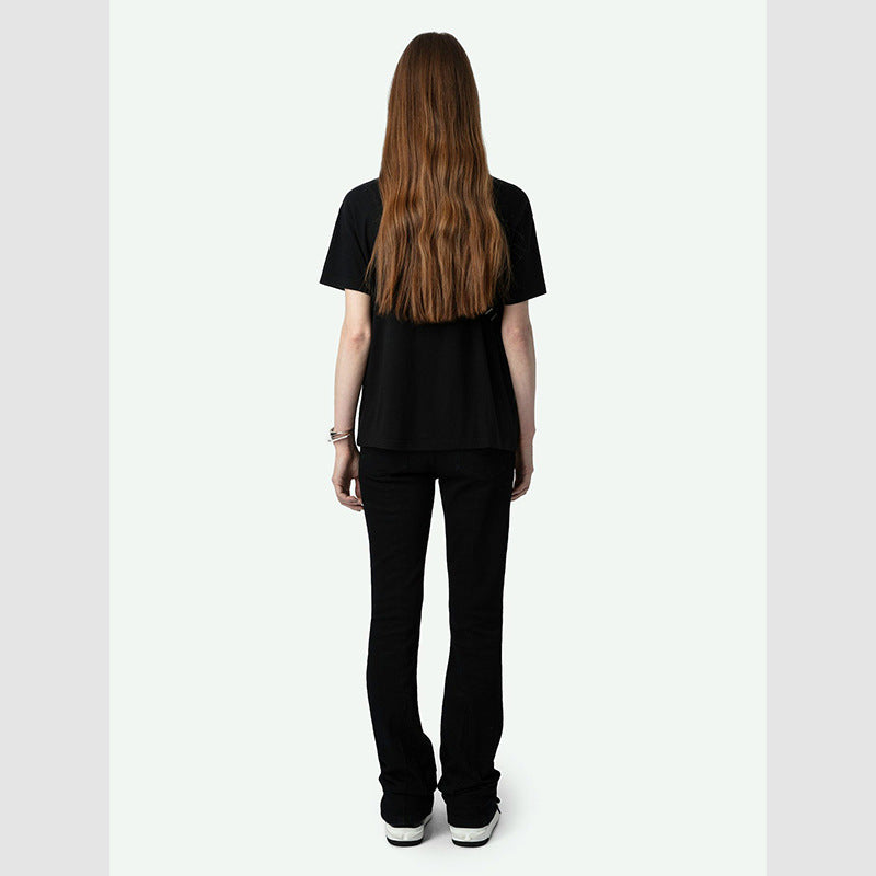 Women's Niche Front Wings Rhinestone Hem Letter Printing Blouses