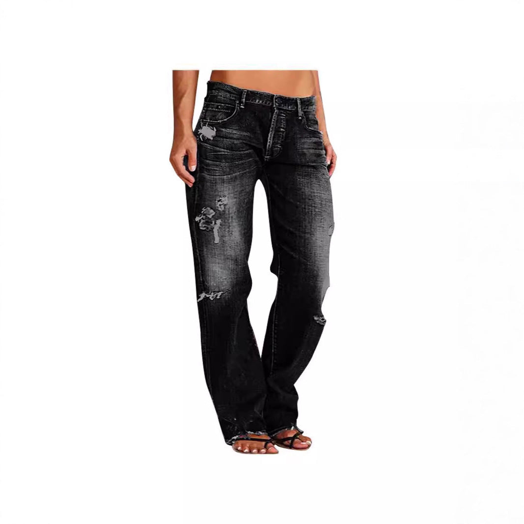 Women's Denim Trousers Trendy Distressed Ripped Leisure Pants