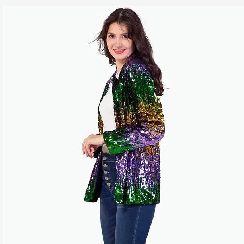 Women's Sequin Color Trench Urban Casual Coats