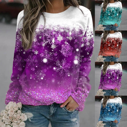 Women's Christmas Snowflake Print Loose-fitting Casual Women's Sweater, Sweater