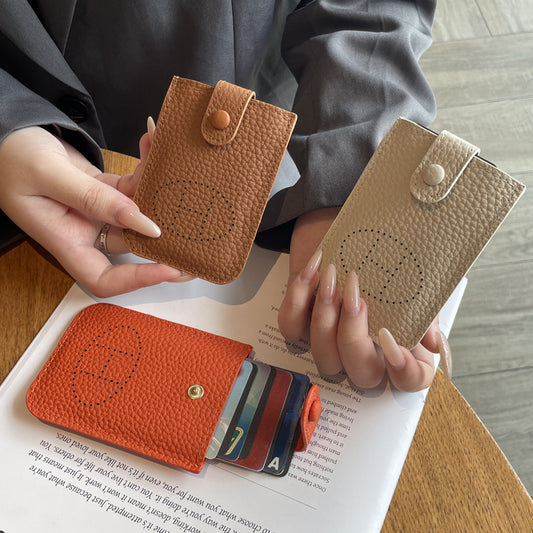 Women's Exquisite Simple First Layer Cowhide Pull-out Card Holder