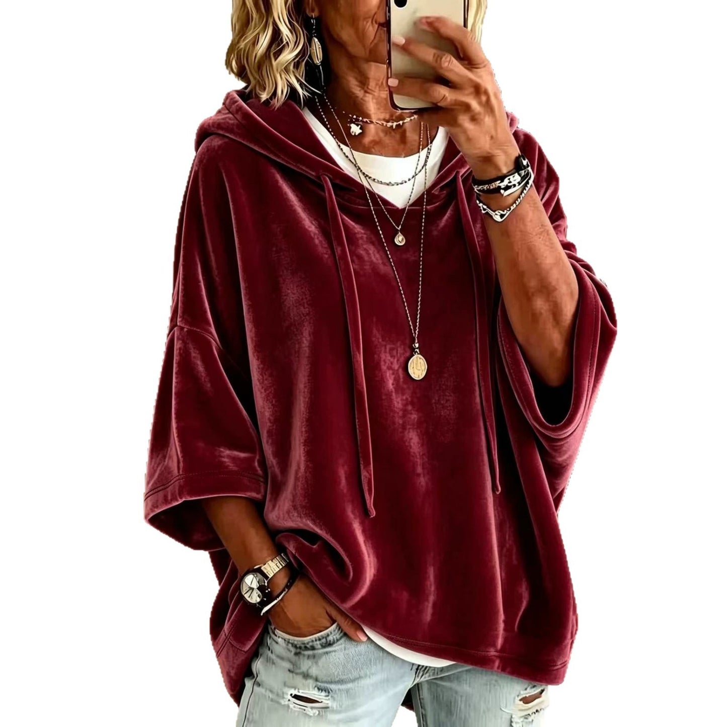 Women's Solid Color Casual Gold Veet Hooded Tops