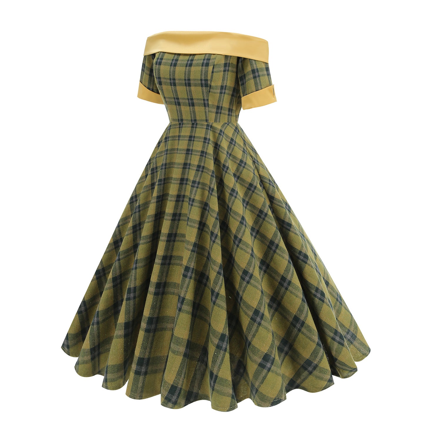 Hepburn Style Christmas British Plaid Contrast Color Sexy Dress