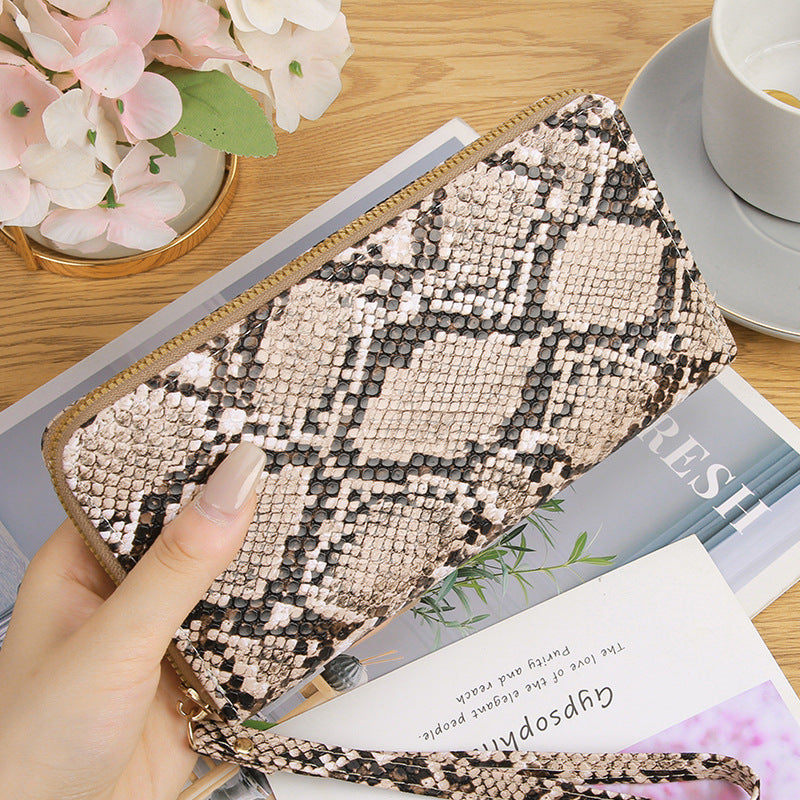 Women's Long Zipper Korean Python Pattern Large Handbags