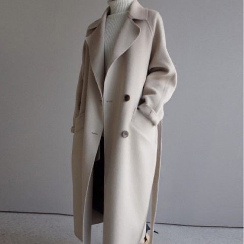 Mid-length Beige Woolen Long Style Below Coats