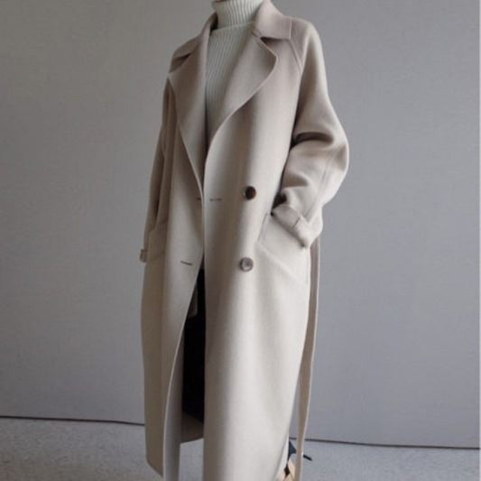 Mid-length Beige Woolen Long Style Below Coats