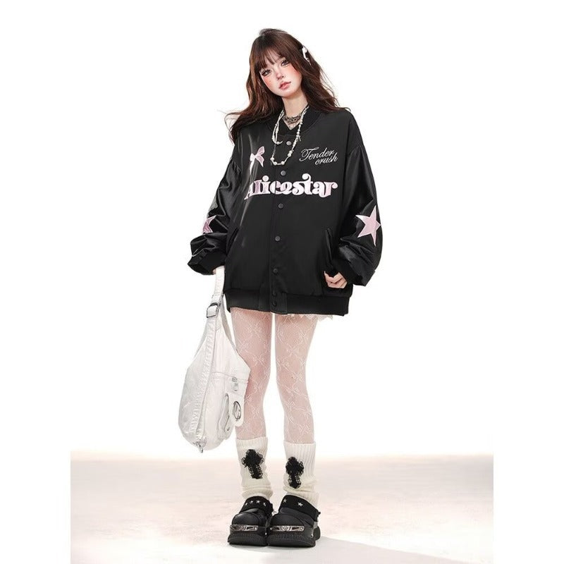 Trendy Popular American Bow Embroidered Baseball Coats