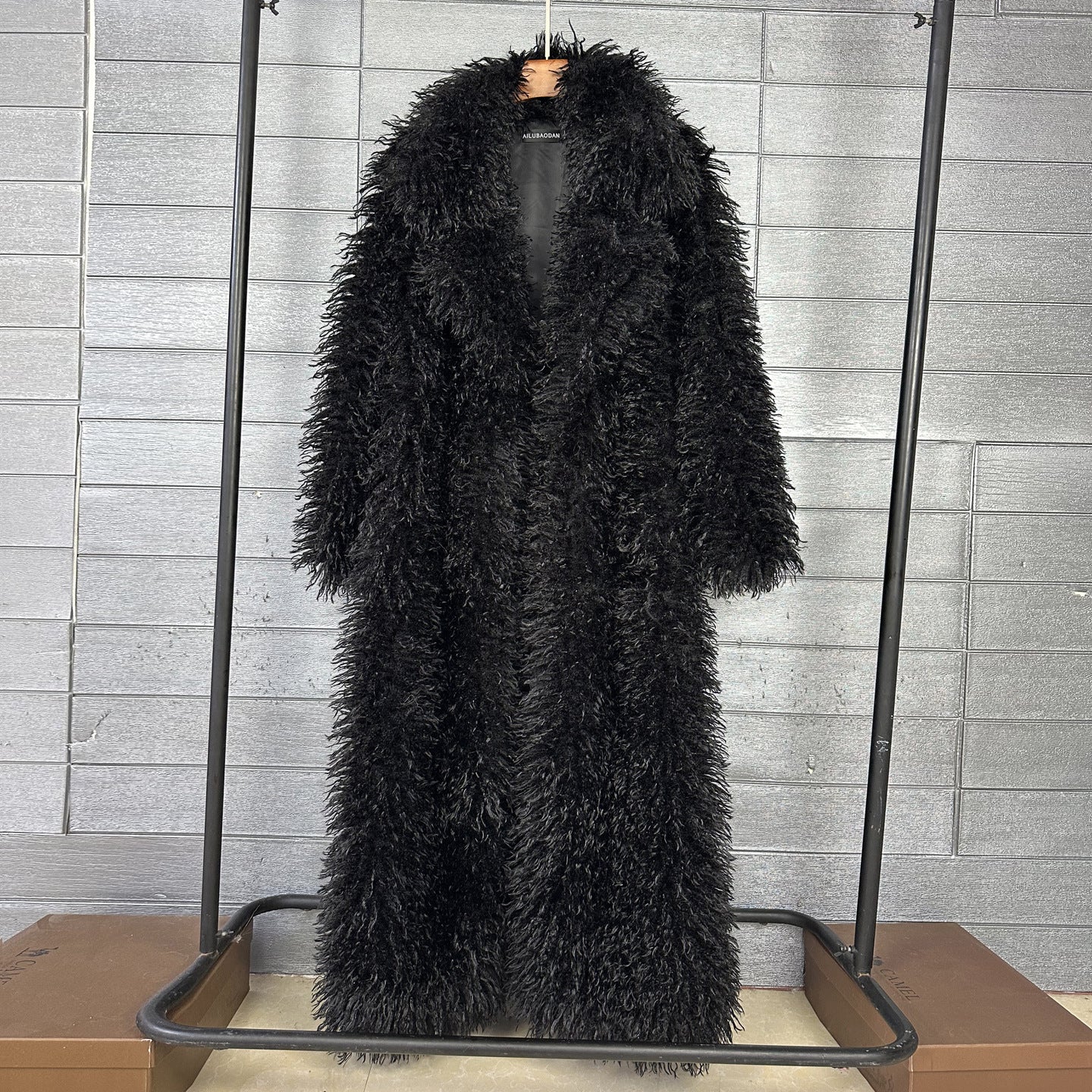 Women's Imitation Tan Wool Furry Fur Extended Coats