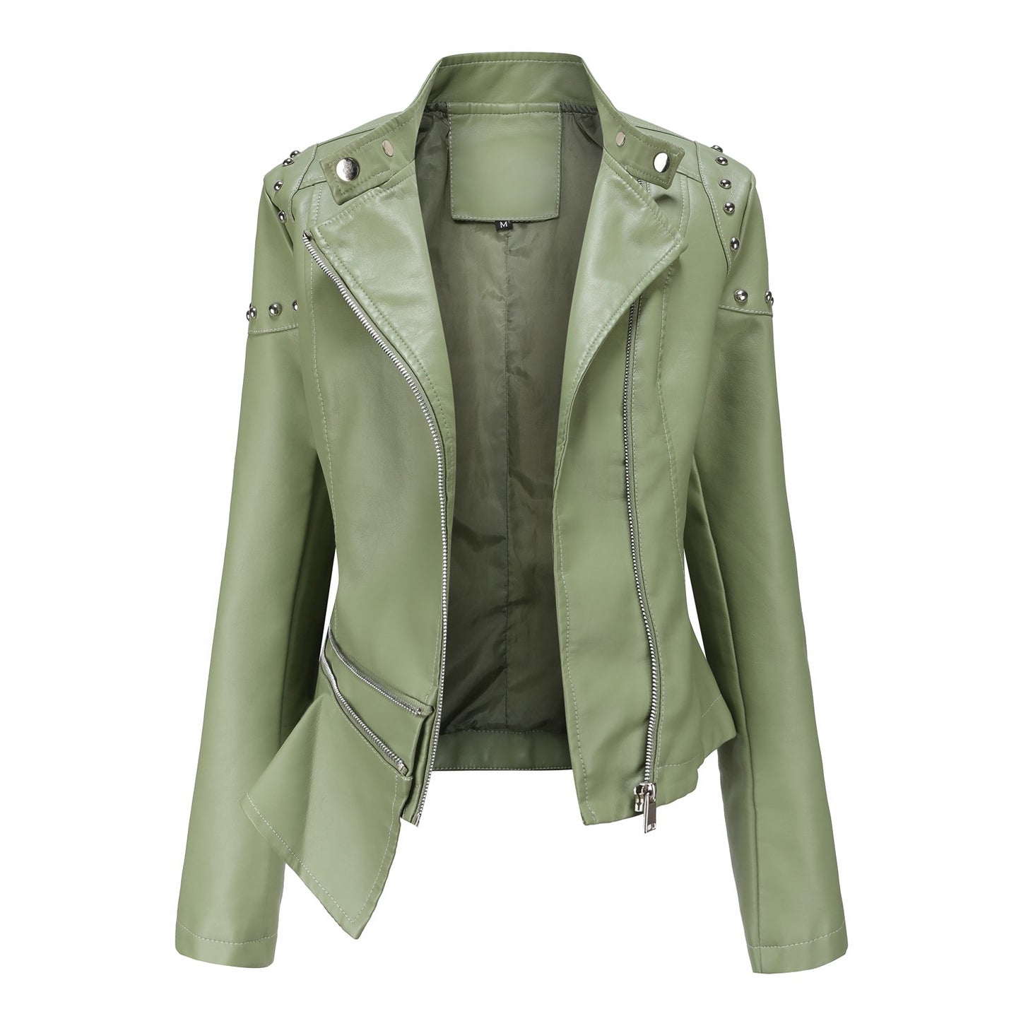 Women's Fashion Leather With Stand Collar Solid Jackets