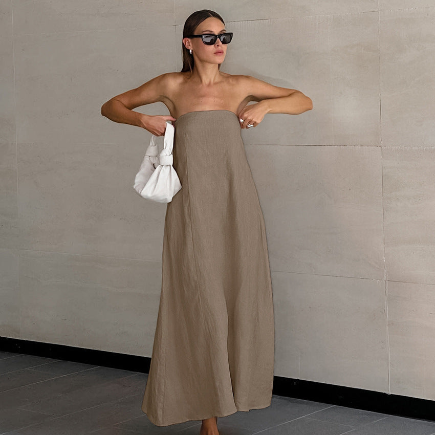 Women's Linen Tube Dress Vacation Casual Ramie Dresses