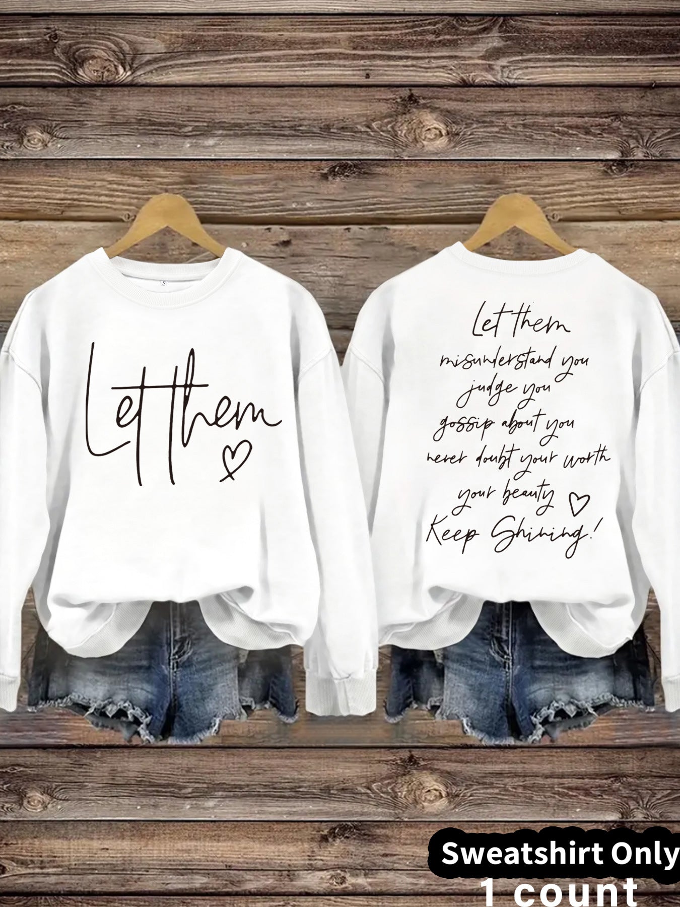 Women's Round Neck Letter Print Casual Loose Sweaters