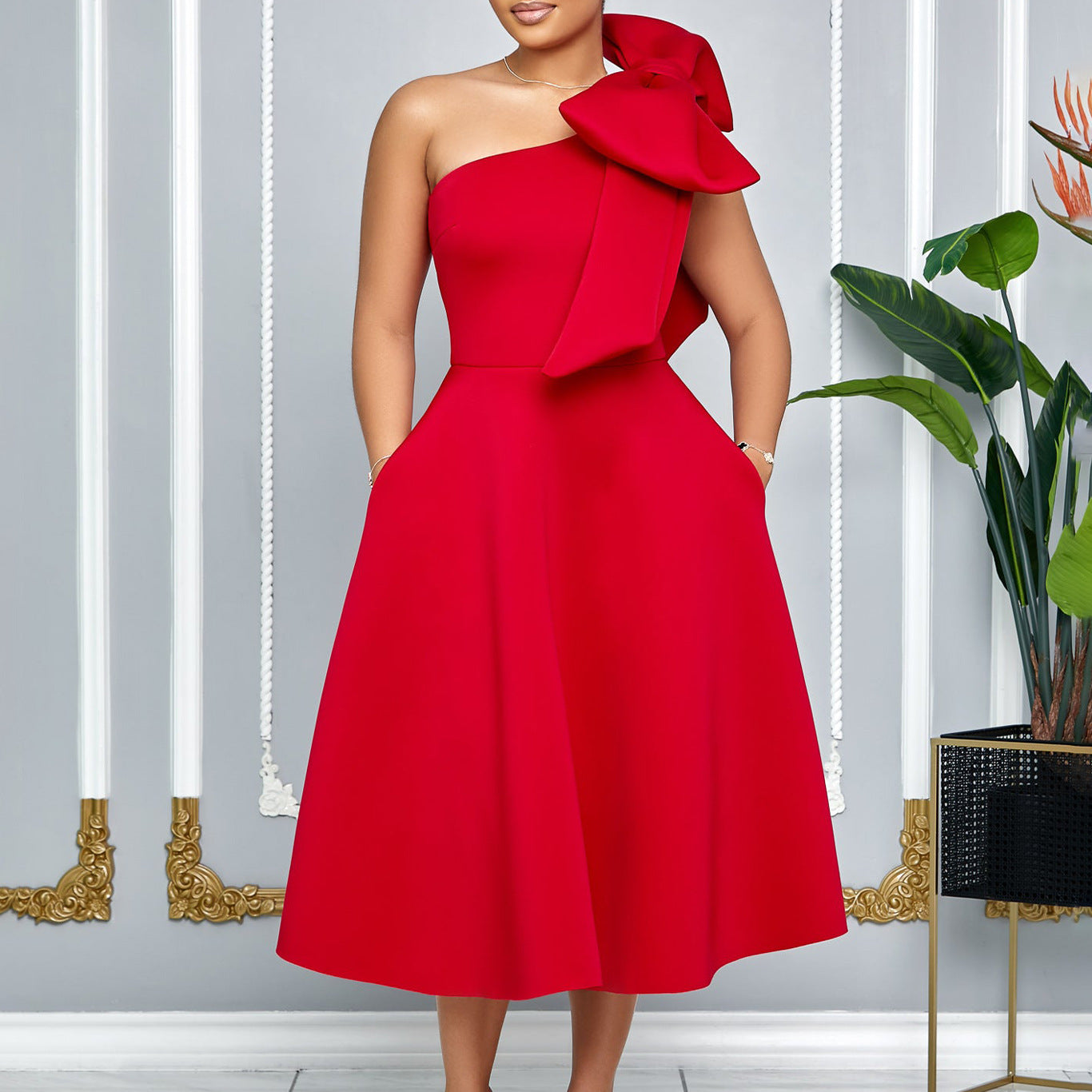 Women's Fashion Wear Solid Color Sexy Banquet Dress