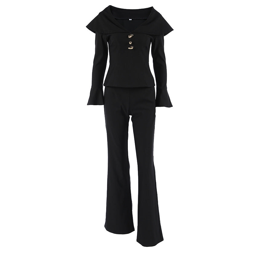 Women's Retro Black Sexy Slim Fashion Bell-bottom Suits