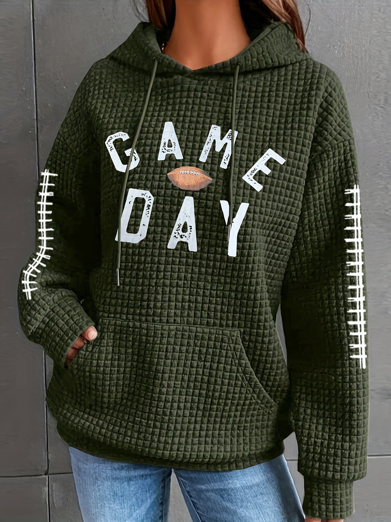 Women's Waffle Match Day Letter Print Round Women's Sweater, Sweater