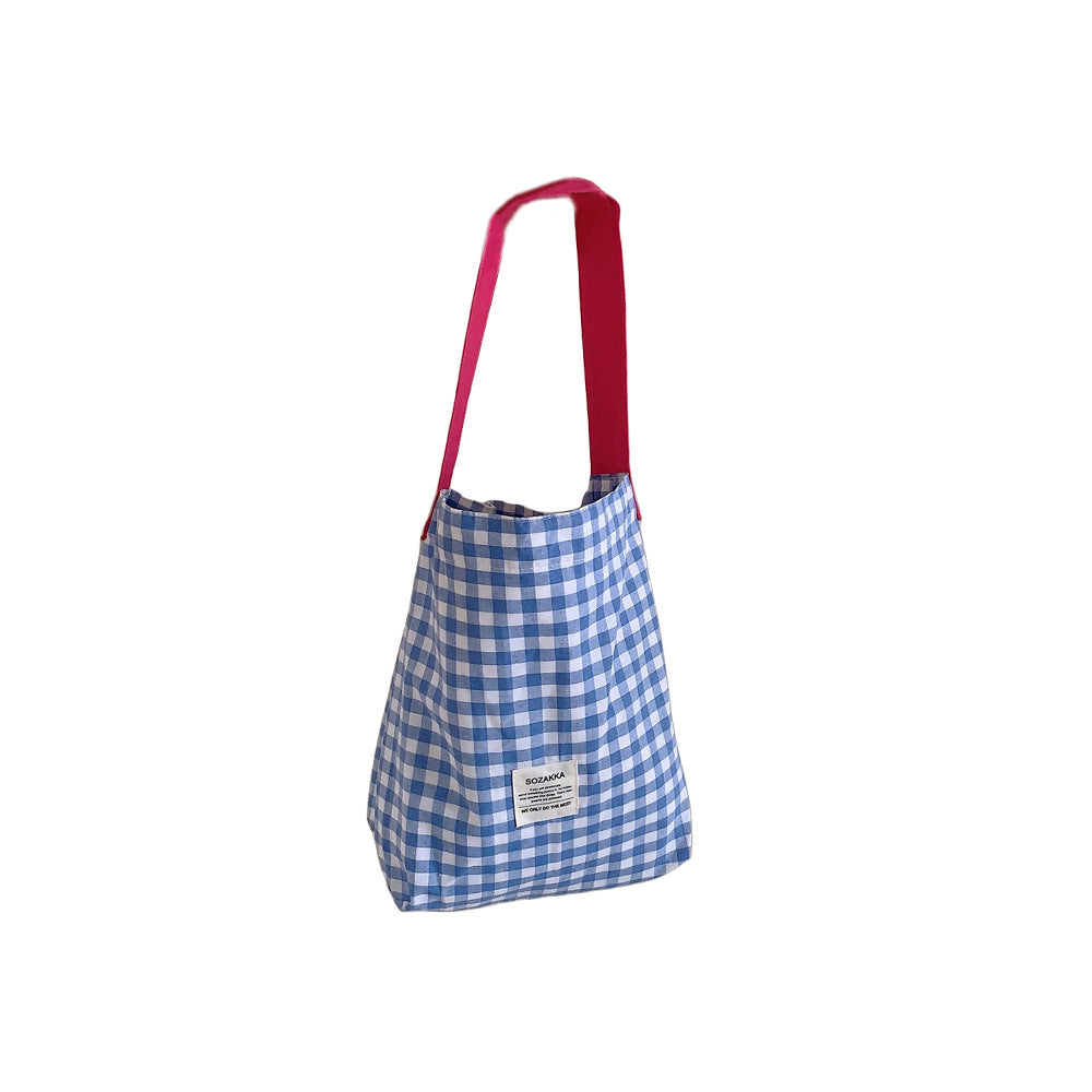 Canvas Female Check One College Art Shoulder Bags