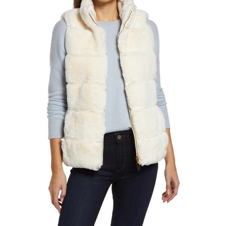 Women's Large Solid Color Stand Collar Plush Imitation Women's Vest