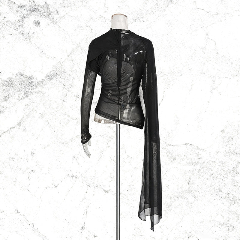 Color T-shirt Niche Mesh Irregular Shawl Design Blouses