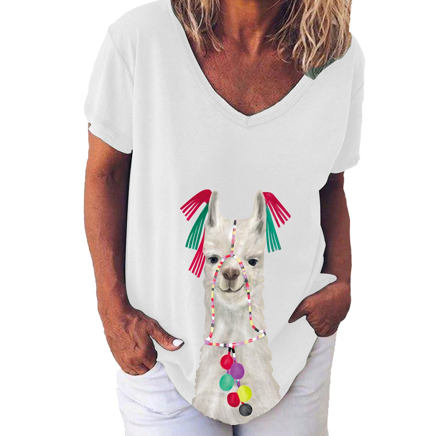 Women's Summer Creative Printing Collar Elegant Sleeve Women's T-shirt