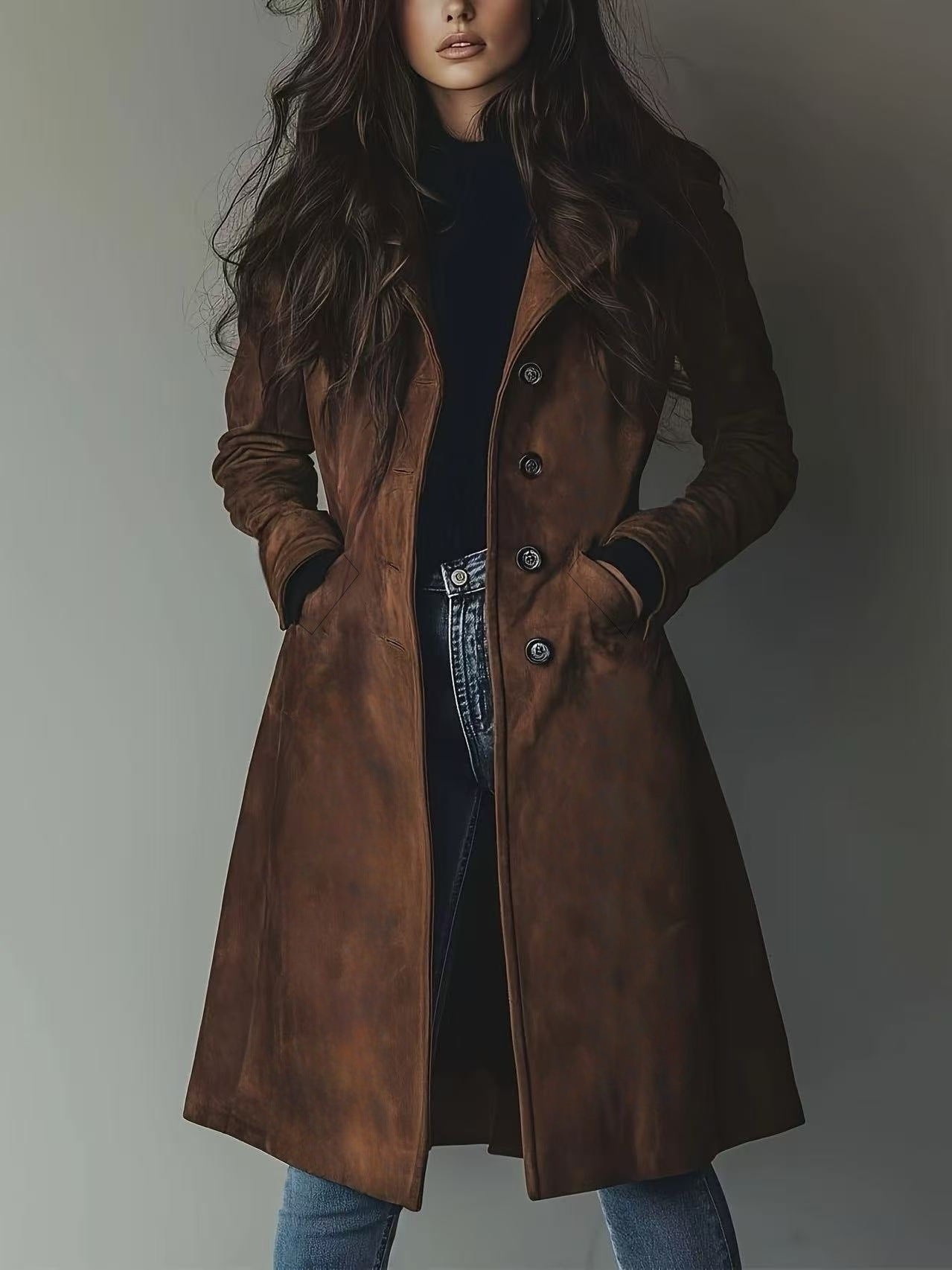 Comfort Casual Eye-catching Suede Extended Overcoat Coats