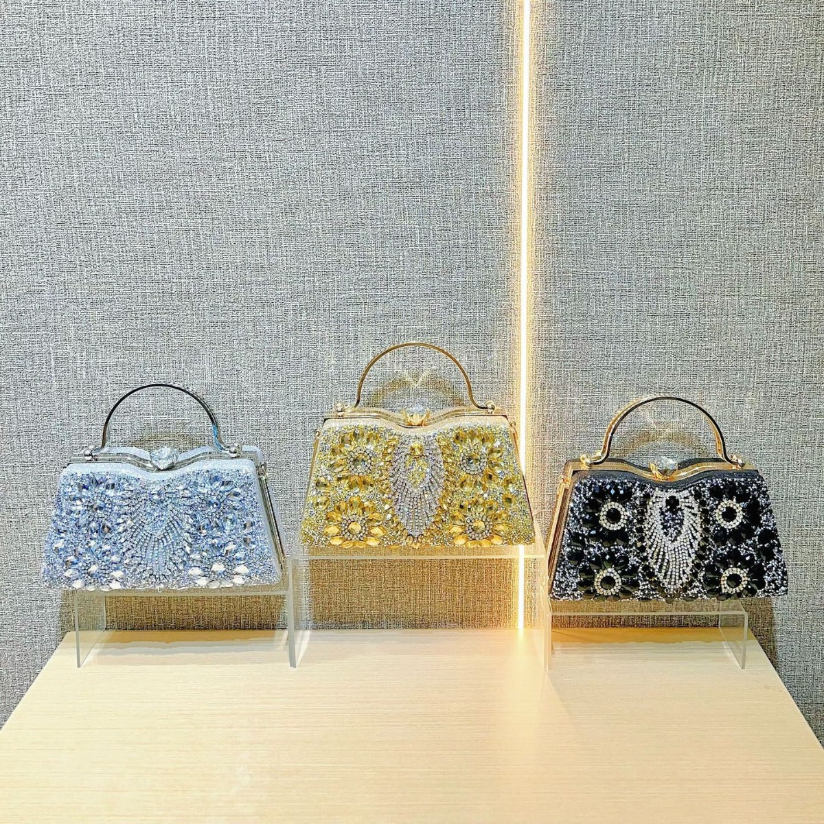 Women's Glamorous Diamond Shiny Banquet Dress Tote Bags