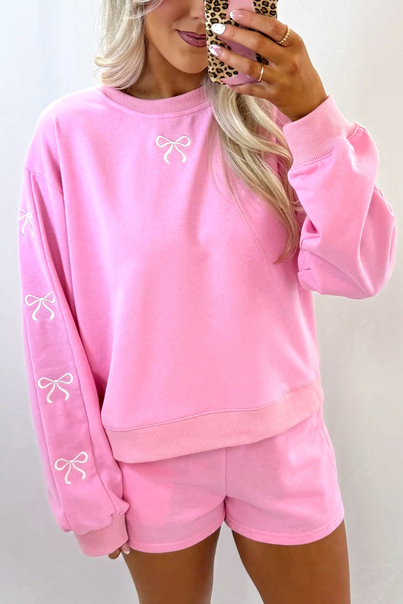 Loose Round Neck Pullover Solid Color Blouses