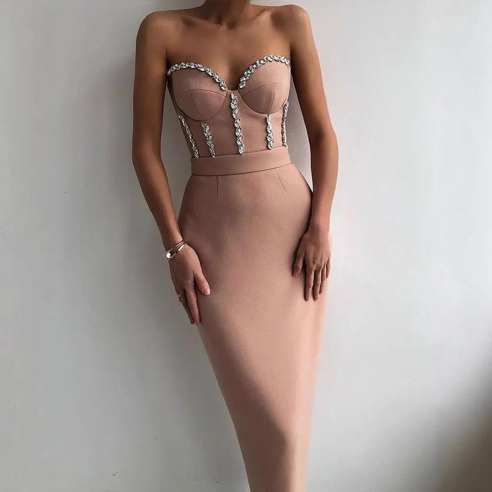 Stylish Fashion Pink Dress Mid-length Group Dresses