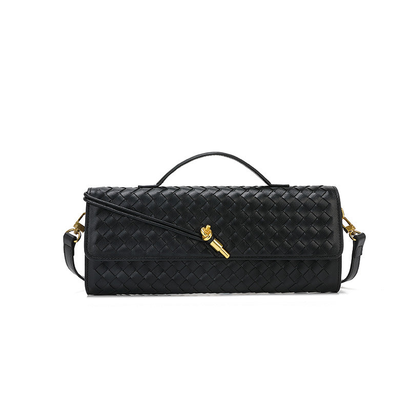 Women's Woven Dinner Soft Leather Baguette File Handbags