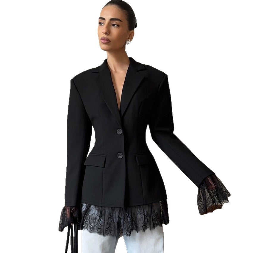 High-grade Slim Lace Stitching Design Sense Suits