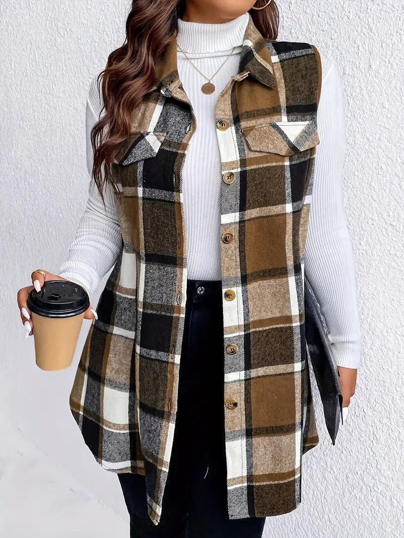 Women's Casual Versatile Lattice Sleeveless Loose-fitting Waistcoat Jackets